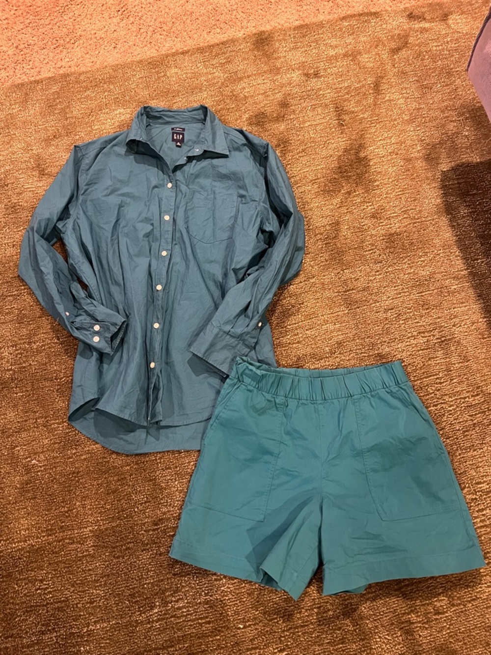 GAP Teal Green Button-Down Shirt with Matching Shorts